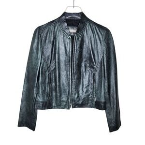 Valerie Stevens Separates Green Embossed Floral Leather Jacket Size Small